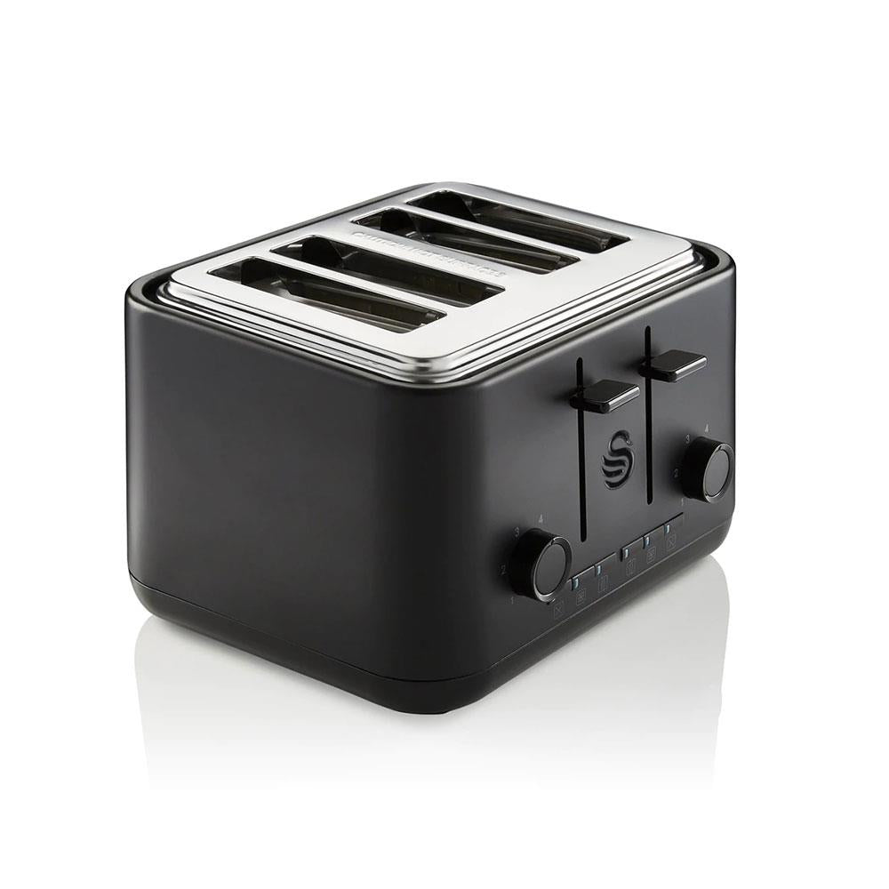 Swan Stealth 4 Slice Toaster With Defrost Reheat And Cancel Functions Stainless Steel 2000 W - Black