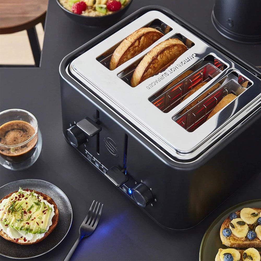 Swan Stealth 4 Slice Toaster With Defrost Reheat And Cancel Functions Stainless Steel 2000 W - Black