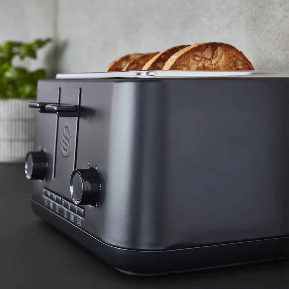 Swan Stealth 4 Slice Toaster With Defrost Reheat And Cancel Functions Stainless Steel 2000 W - Black