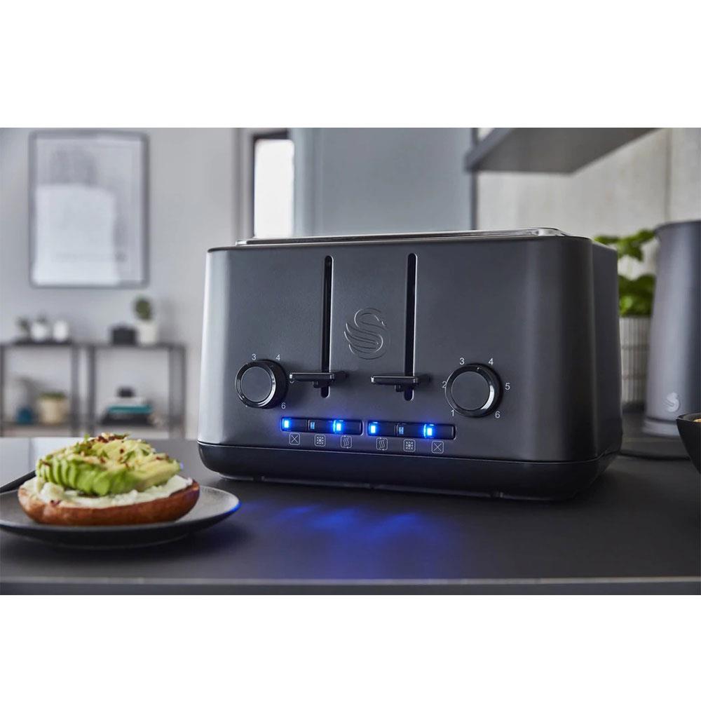 Swan Stealth 4 Slice Toaster With Defrost Reheat And Cancel Functions Stainless Steel 2000 W - Black