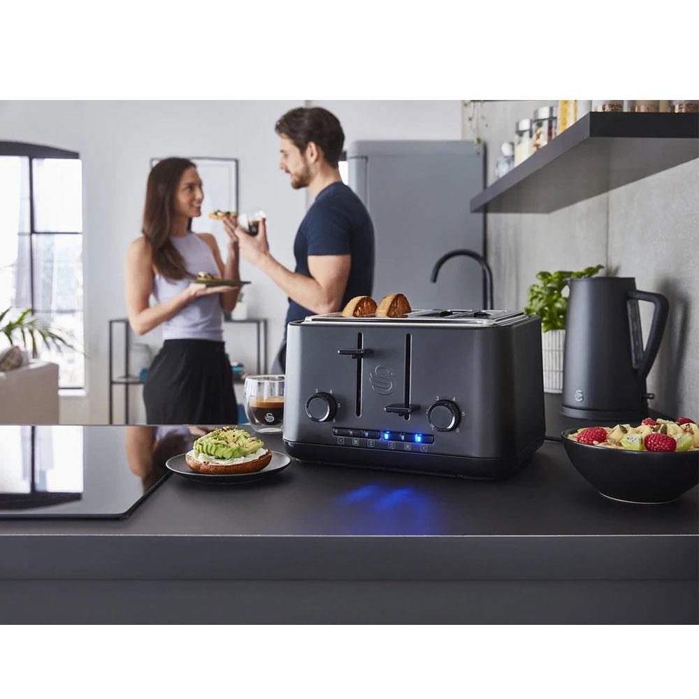 Swan Stealth 4 Slice Toaster With Defrost Reheat And Cancel Functions Stainless Steel 2000 W - Black