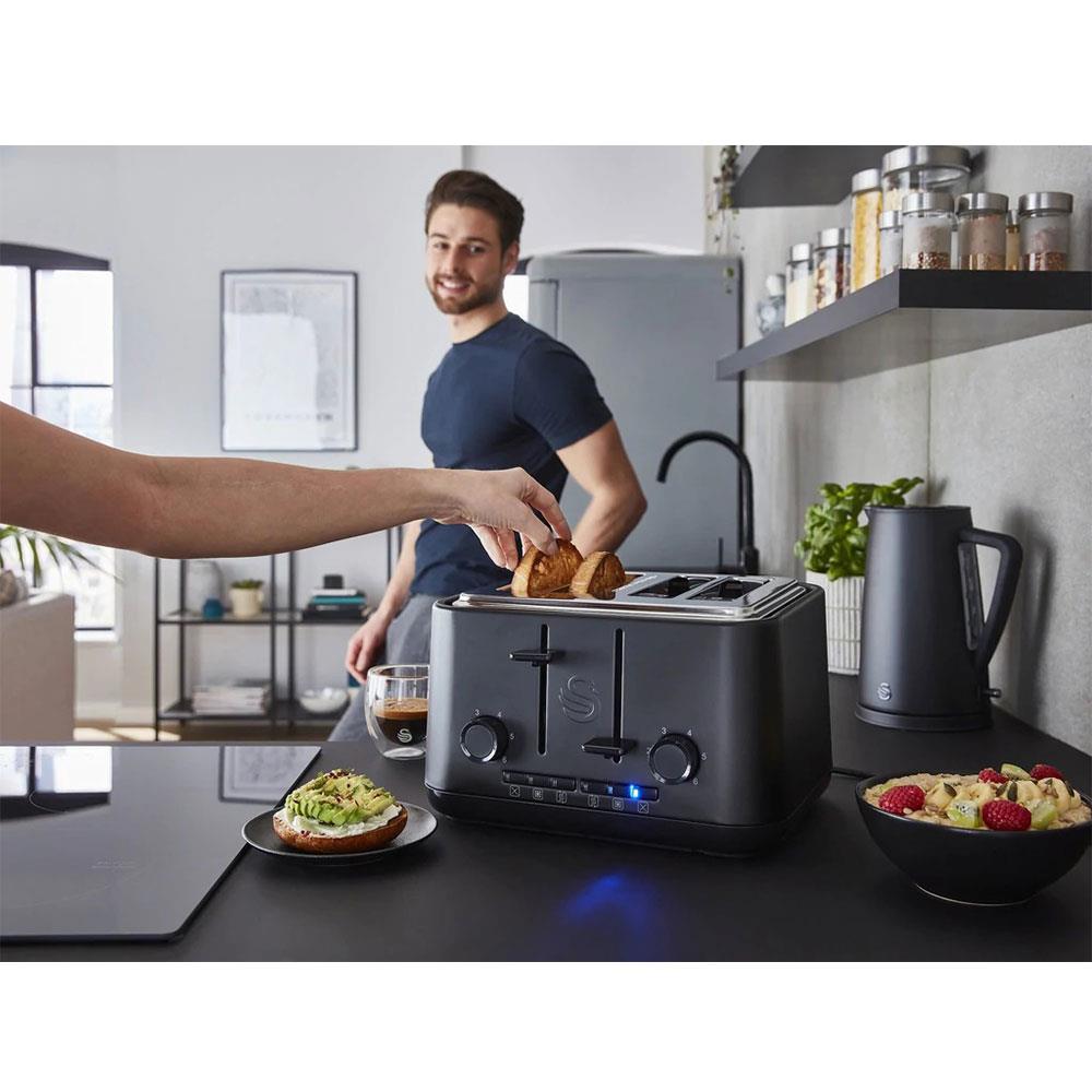 Swan Stealth 4 Slice Toaster With Defrost Reheat And Cancel Functions Stainless Steel 2000 W - Black
