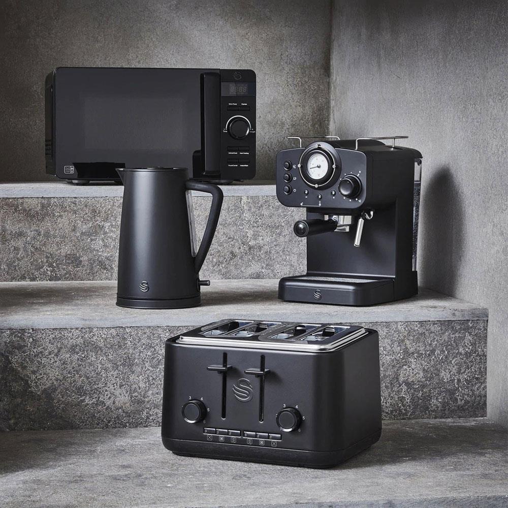 Swan Stealth 4 Slice Toaster With Defrost Reheat And Cancel Functions Stainless Steel 2000 W - Black