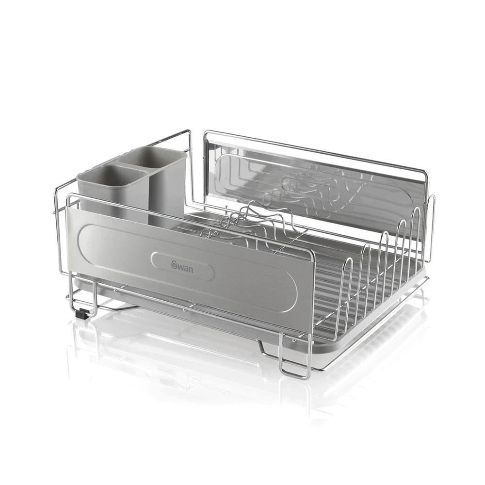 Swan Dish Rack Rust Resistant Dish Drainer With Anti Slip Feet And Drip Tray - Chrome