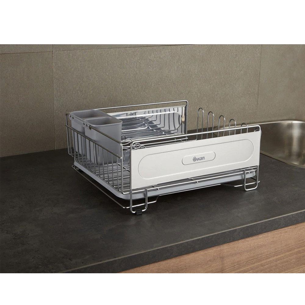 Swan Dish Rack Rust Resistant Dish Drainer With Anti Slip Feet And Drip Tray - Chrome