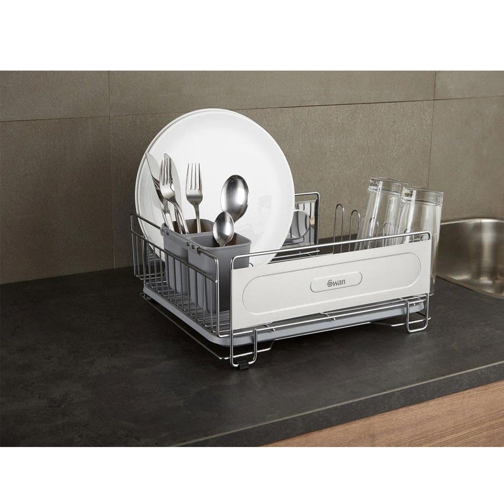 Swan Dish Rack Rust Resistant Dish Drainer With Anti Slip Feet And Drip Tray - Chrome