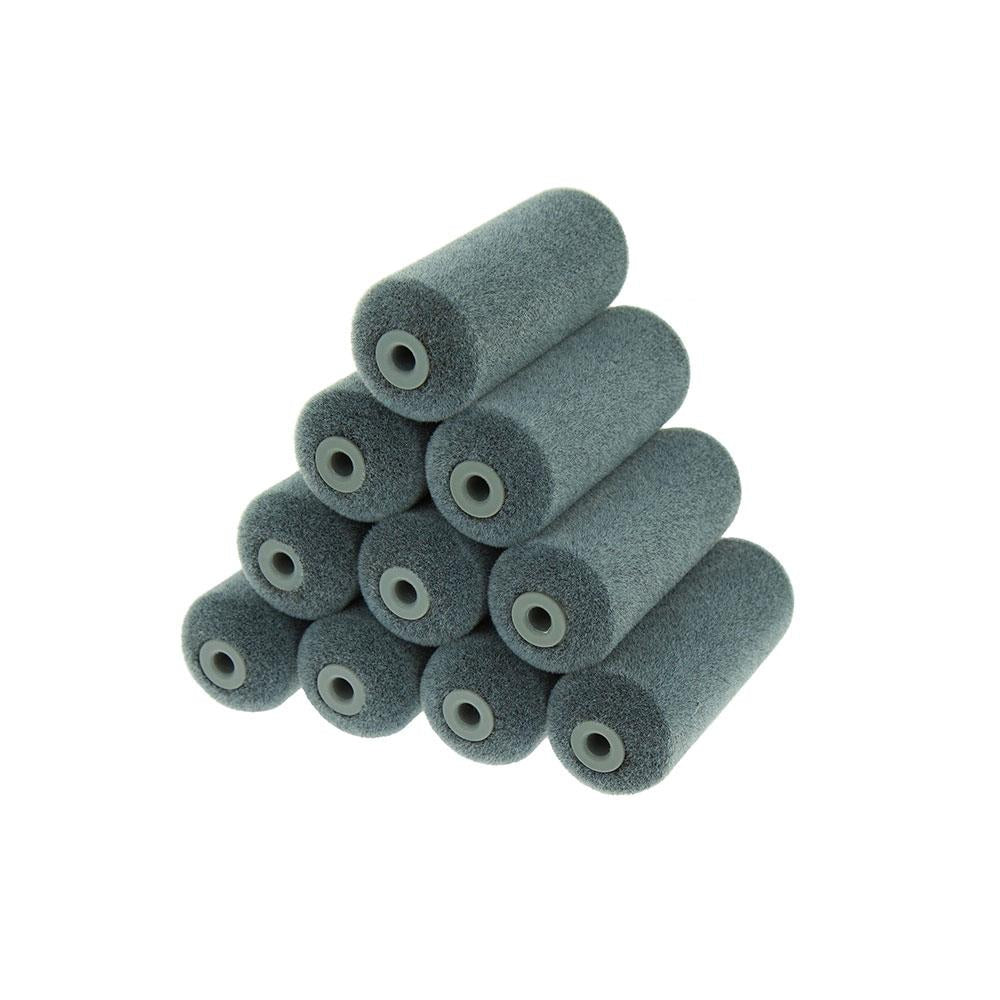 Coral Aspire Paint Mini Roller Sleeve Cover With Flocked Surface For Wood Finishing 4 Inch 10 Piece Set - Grey