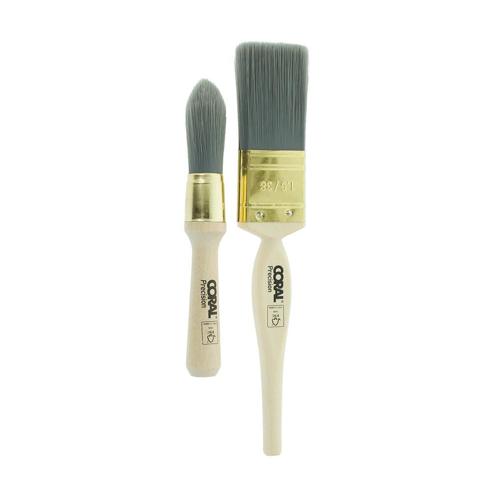 Coral Precision Chalk Paint Furniture Paint Brush Set With Platinum Easy Clean Filaments - White Main image