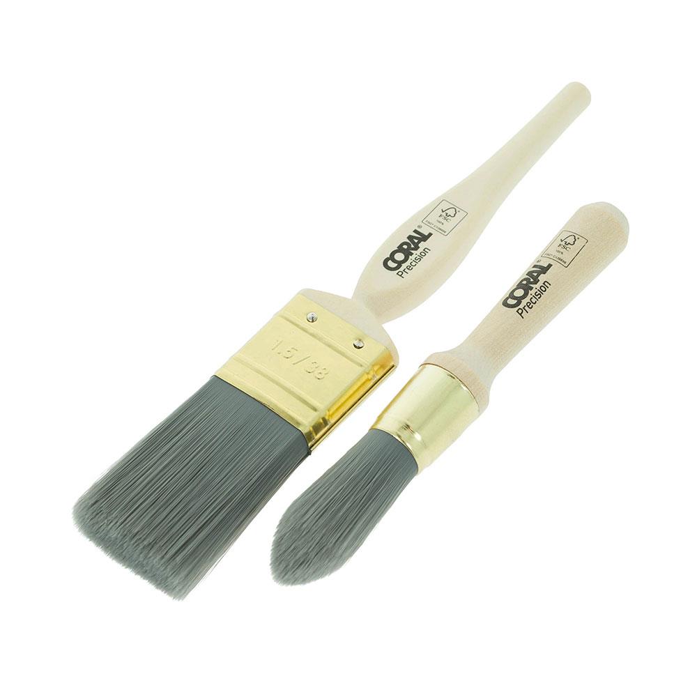 Coral Precision Chalk Paint Furniture Paint Brush Set With Platinum Easy Clean Filaments - White
