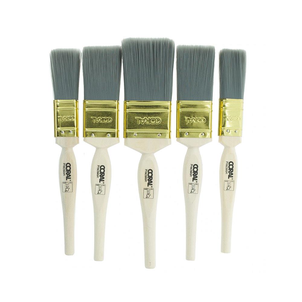 Coral Precision Paint Brushes With Platinum Easy Clean Filaments 5 Piece Set - White