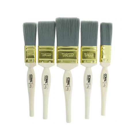 Coral Precision Paint Brushes With Platinum Easy Clean Filaments 5 Piece Set - White - product photo