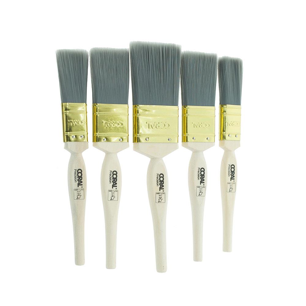Coral Precision Paint Brushes With Platinum Easy Clean Filaments 5 Piece Set - White