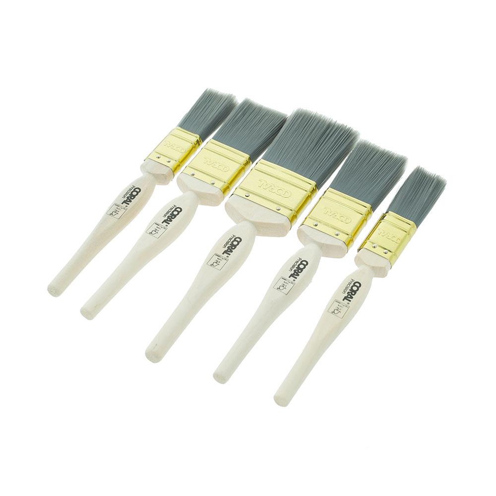Coral Precision Paint Brushes With Platinum Easy Clean Filaments 5 Piece Set - White