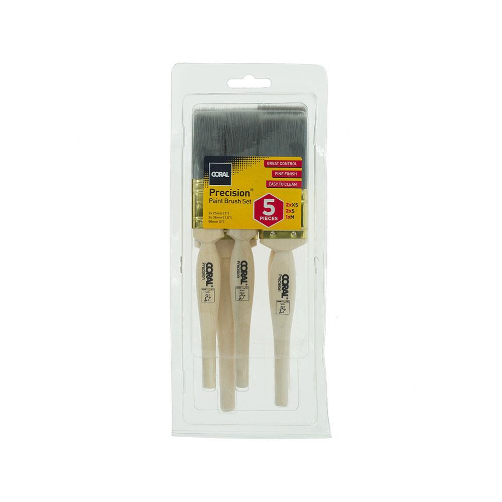 Coral Precision Paint Brushes With Platinum Easy Clean Filaments 5 Piece Set - White