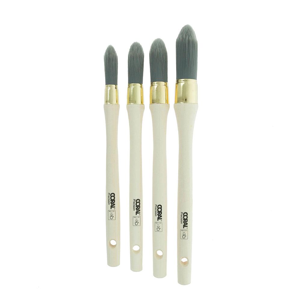 Coral Precision Round Sash Paint Brushes With Platinum Easy Clean Filaments 4 Piece Set - White Main image