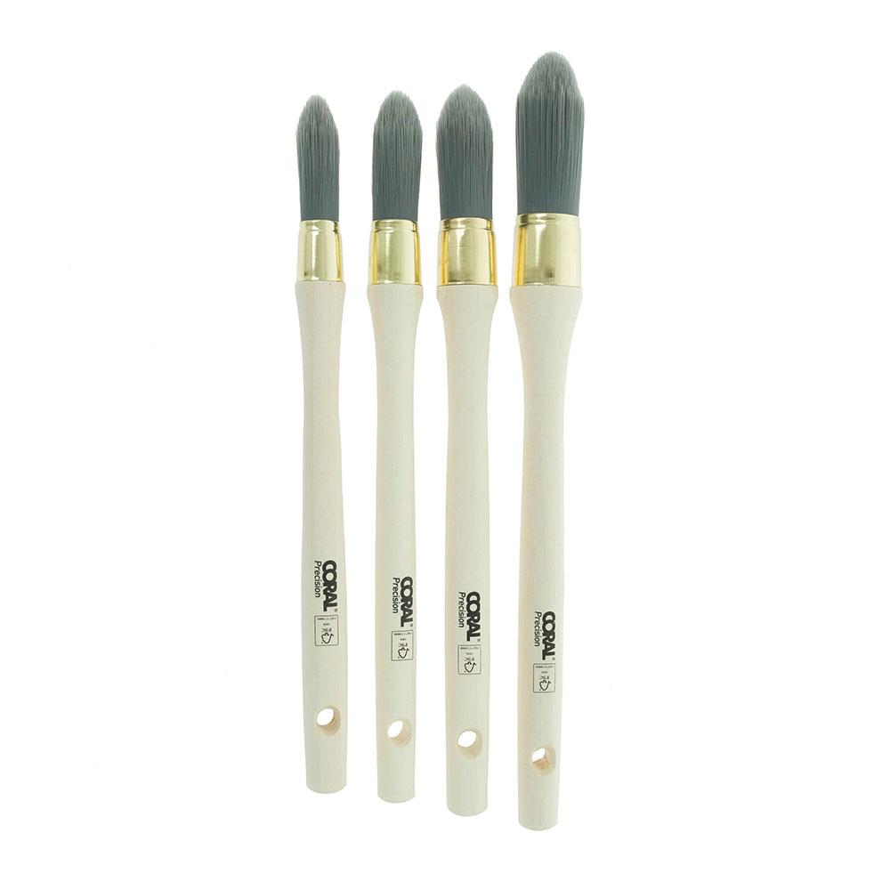 Coral Precision Round Sash Paint Brushes With Platinum Easy Clean Filaments 4 Piece Set - White Secondary image