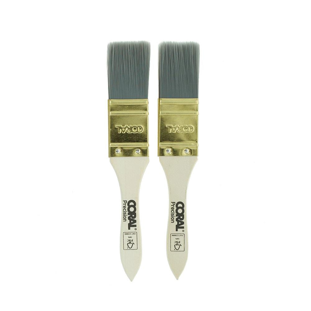 Coral Precision Touch-Up And Detail Paint Brushes With Platinum Easy Clean Filaments 2 Piece Set - White