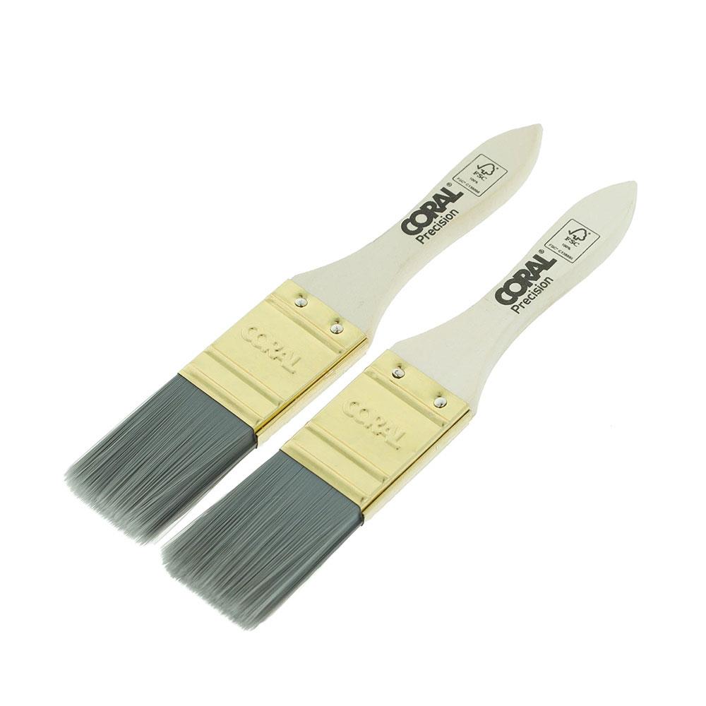 Coral Precision Touch-Up And Detail Paint Brushes With Platinum Easy Clean Filaments 2 Piece Set - White