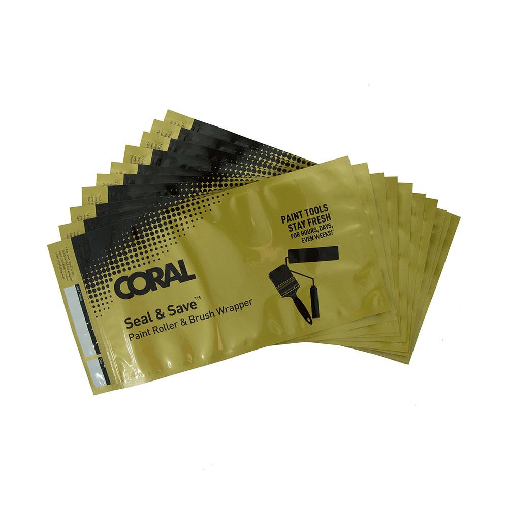Coral Seal And Save Wrapper For Wet Storage of Paint Brushes And Roller Covers 10 Piece Set - Yellow/Black