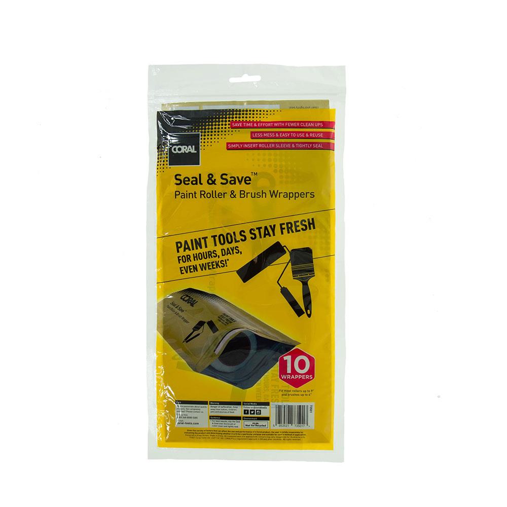 Coral Seal And Save Wrapper For Wet Storage of Paint Brushes And Roller Covers 10 Piece Set - Yellow/Black