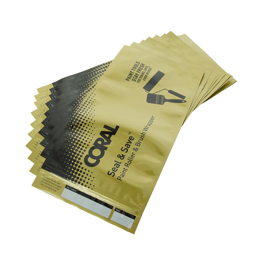 Coral Seal And Save Wrapper For Wet Storage of Paint Brushes And Roller Covers 10 Piece Set - Yellow/Black