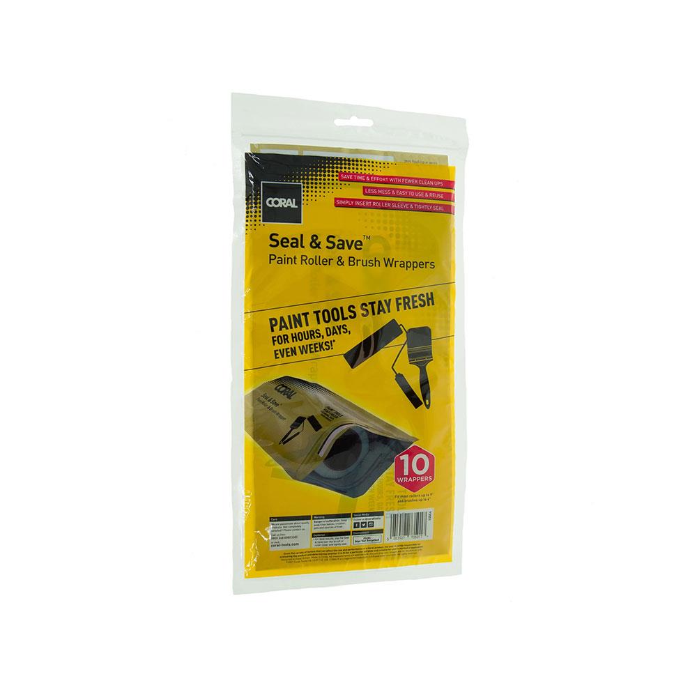 Coral Seal And Save Wrapper For Wet Storage of Paint Brushes And Roller Covers 10 Piece Set - Yellow/Black
