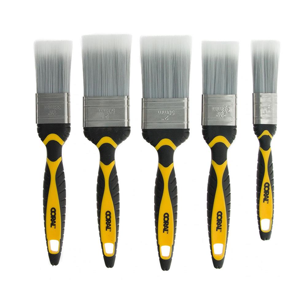 Coral Shurglide Paint Brushes With No Loss of Bristle SRT Paintbrush Heads 5 Piece Set - Yellow/Black Main image