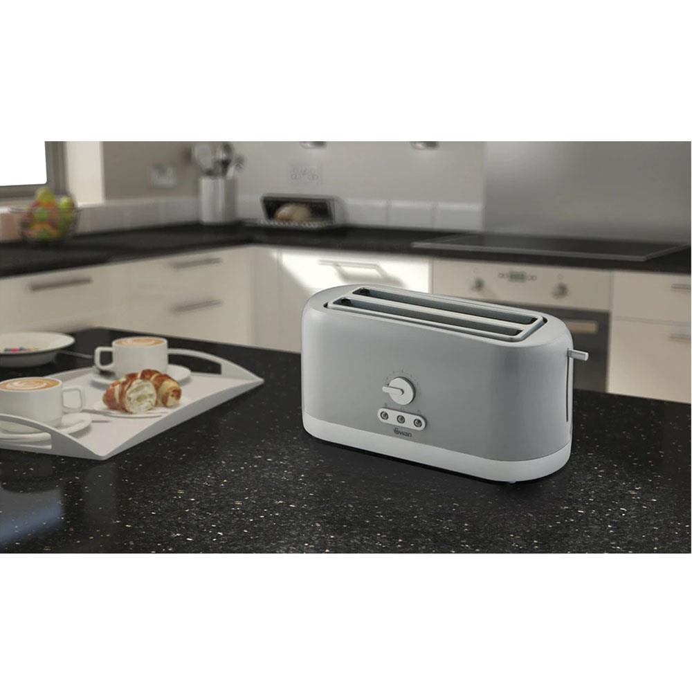 Swan Long Slot 4 Slice Toaster With Variable Browning Control 1400 W - Grey