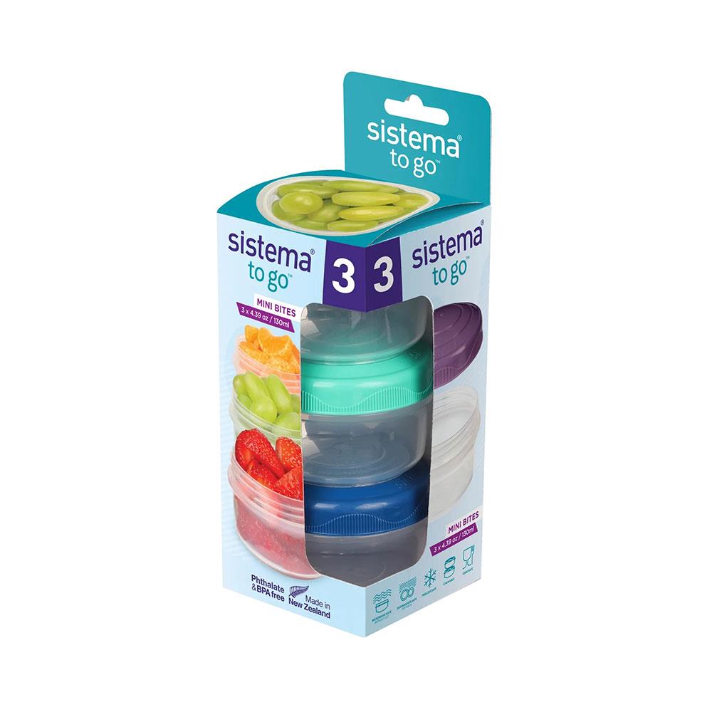Sistema Mini Bites To Go 130ml Little Containers With Colourful Lids Set of 3 - Assorted Colours