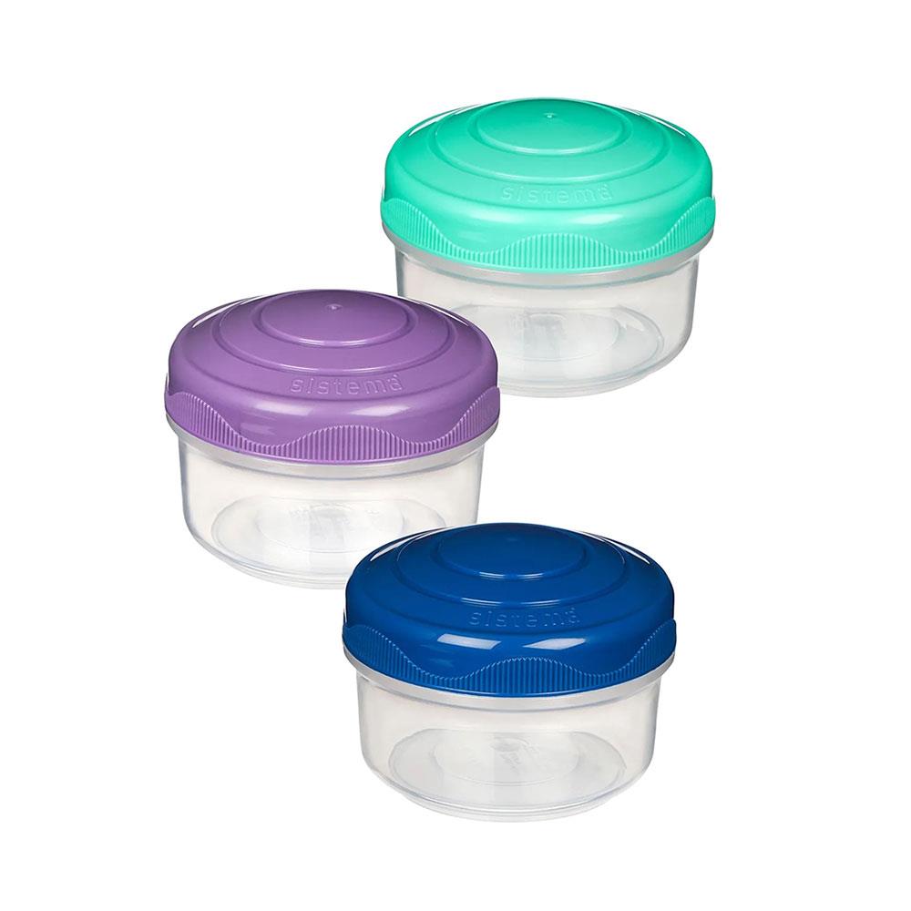 Sistema Mini Bites To Go 130ml Little Containers With Colourful Lids Set of 3 - Assorted Colours