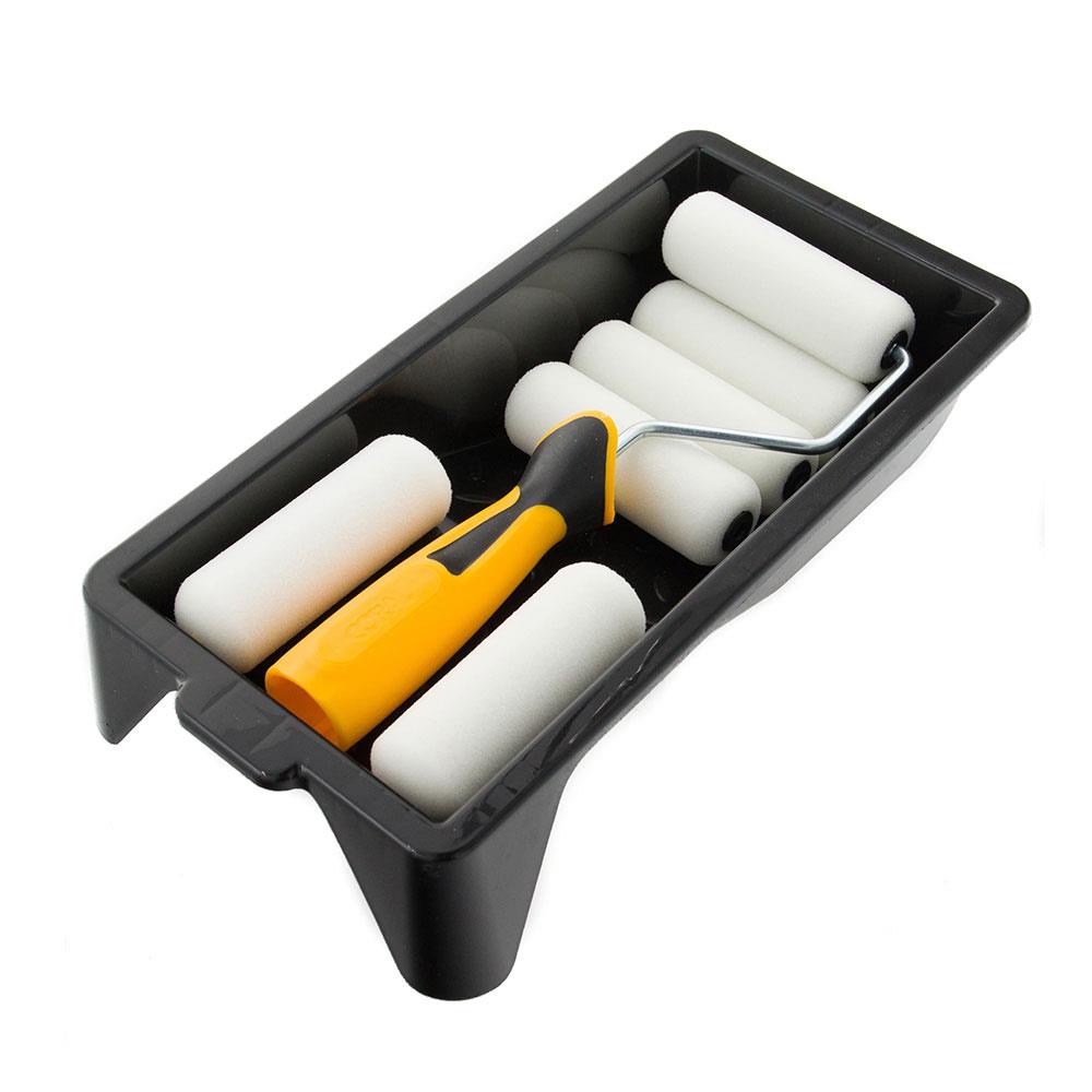 Coral Easy Coater Paint Mini Roller Kit With High Density Foam Covers For Gloss 4 Inch 8 Piece Set