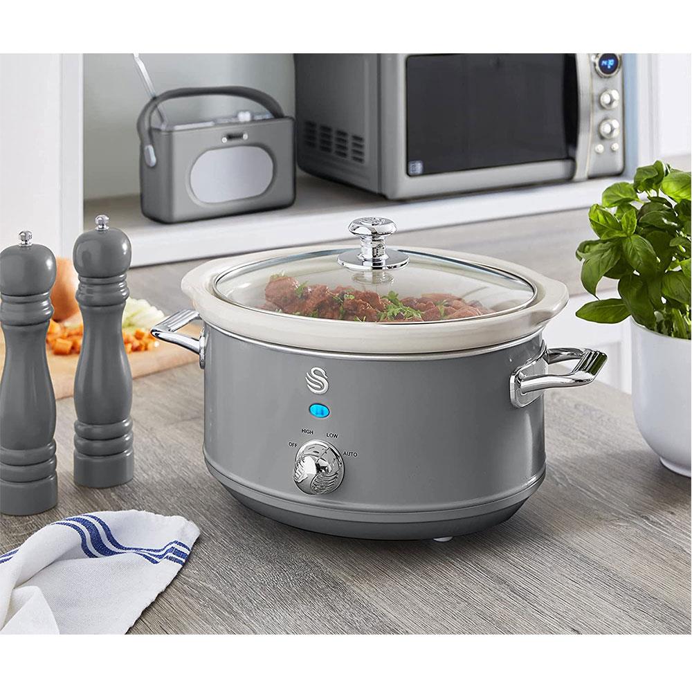 Swan Retro Slow Cooker Stainless Steel 200 W 3.5 Litre - Grey