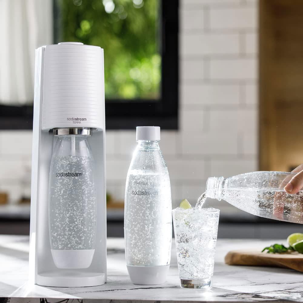 SodaStream Terra Sparkling Water Maker With 60 Litre Gas Cylinder And 1 Litre Dishwasher Safe - White