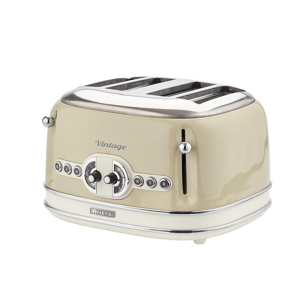 Ariete Vintage 4 Slice Toaster With Defrost Reheat And Cancel Metal 1600 W - Cream