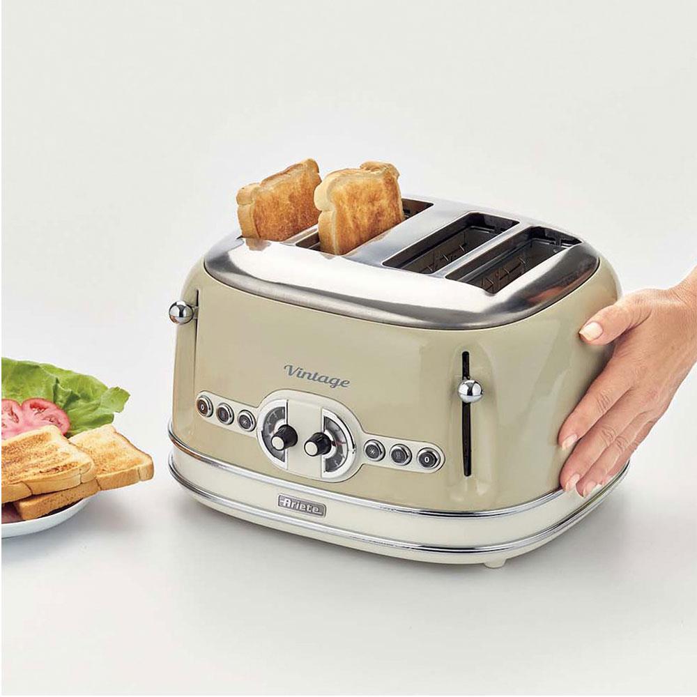 Ariete Vintage 4 Slice Toaster With Defrost Reheat And Cancel Metal 1600 W - Cream