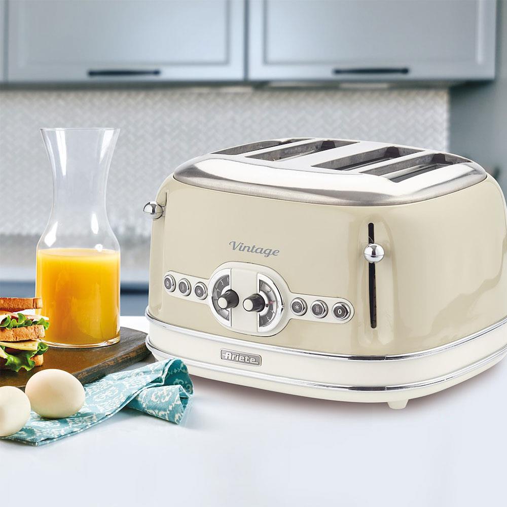 Ariete Vintage 4 Slice Toaster With Defrost Reheat And Cancel Metal 1600 W - Cream