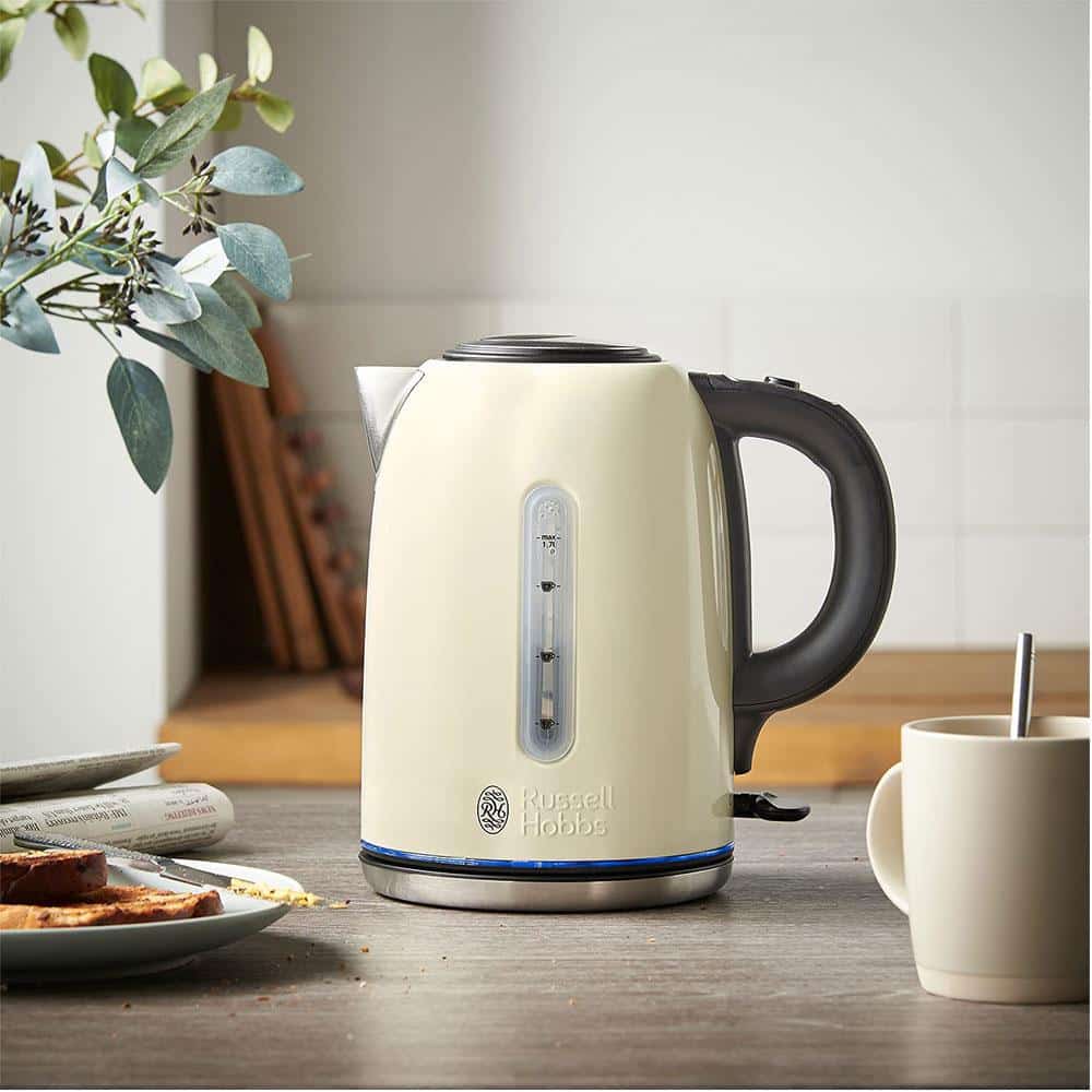 Russell Hobbs Quiet Boil Jug Kettle Stainless Steel 3000 W 1.7 Litre - Cream