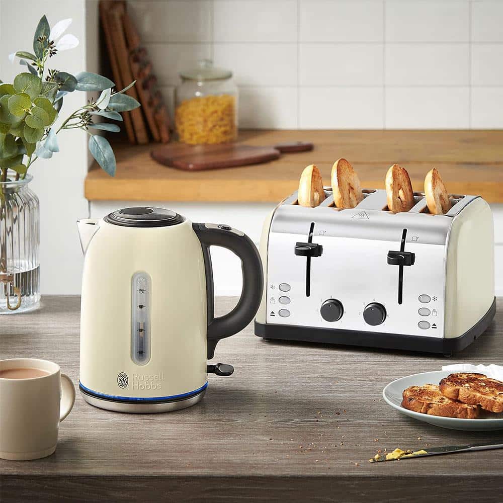 Russell Hobbs Quiet Boil Jug Kettle Stainless Steel 3000 W 1.7 Litre - Cream