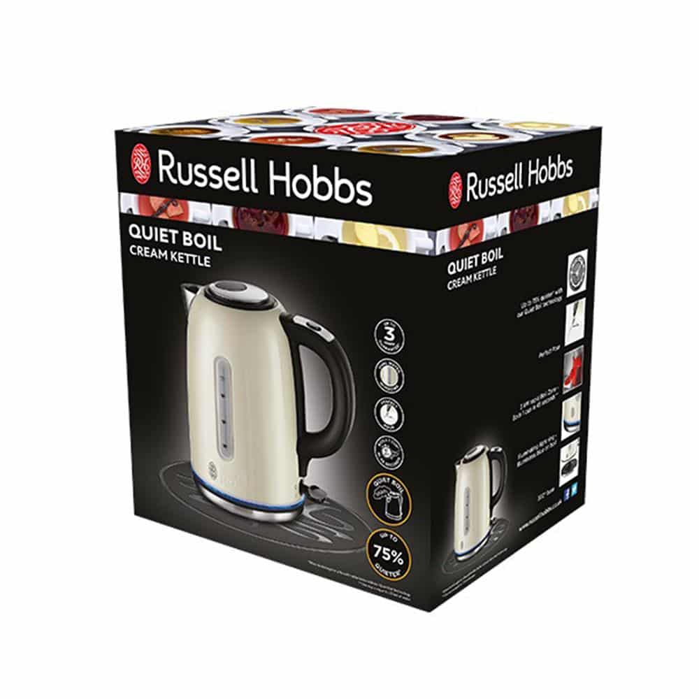 Russell Hobbs Quiet Boil Jug Kettle Stainless Steel 3000 W 1.7 Litre - Cream
