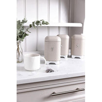 KitchenCraft Lovello Textured Tea Caddy Geo Metal 11.5 x 11.5 x 19.5cm - Latte Cream