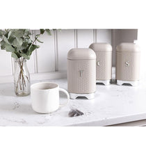 KitchenCraft Lovello Textured Tea Caddy Geo Metal 11.5 x 11.5 x 19.5cm - Latte Cream