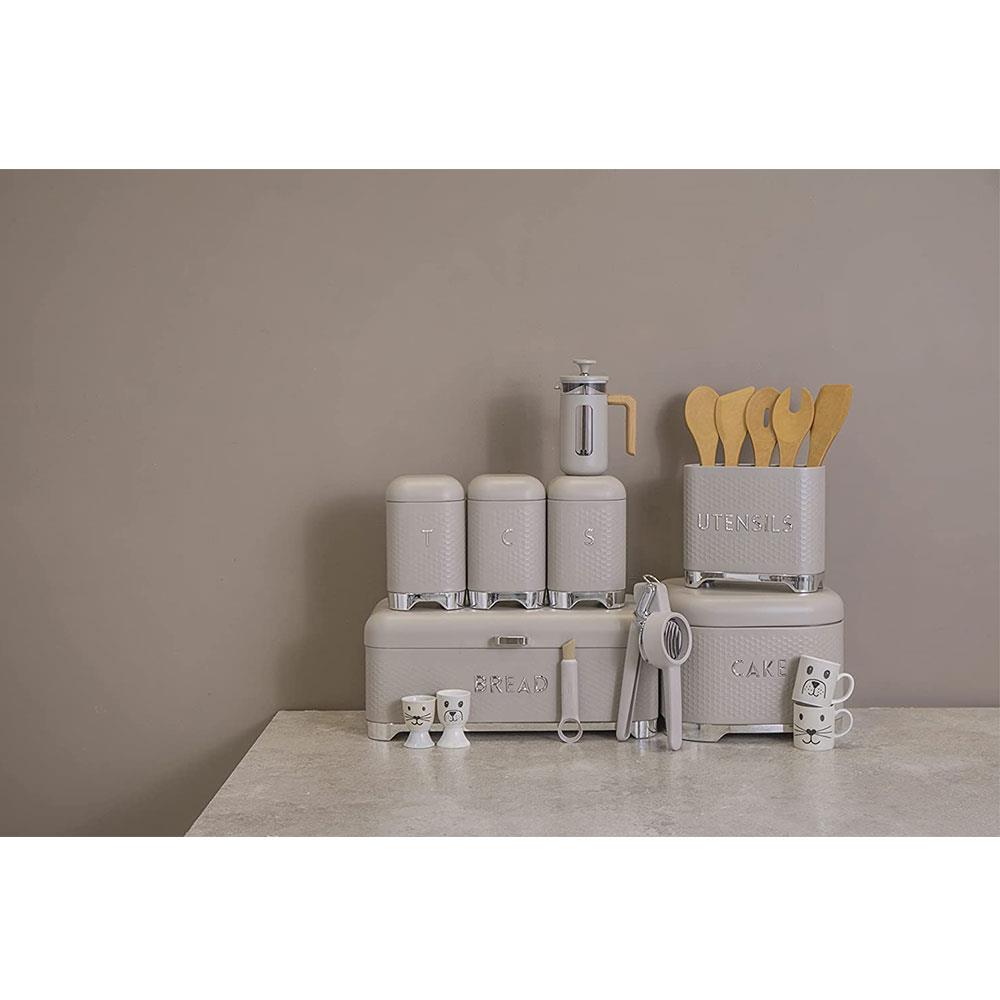 KitchenCraft Lovello Textured Tea Caddy Geo Metal 11.5 x 11.5 x 19.5cm - Latte Cream