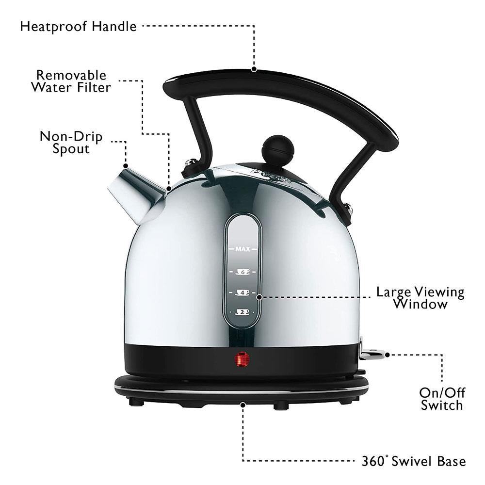 Dualit Dome Kettle Polished Stainless Steel 3000 W 2 Litre - Black