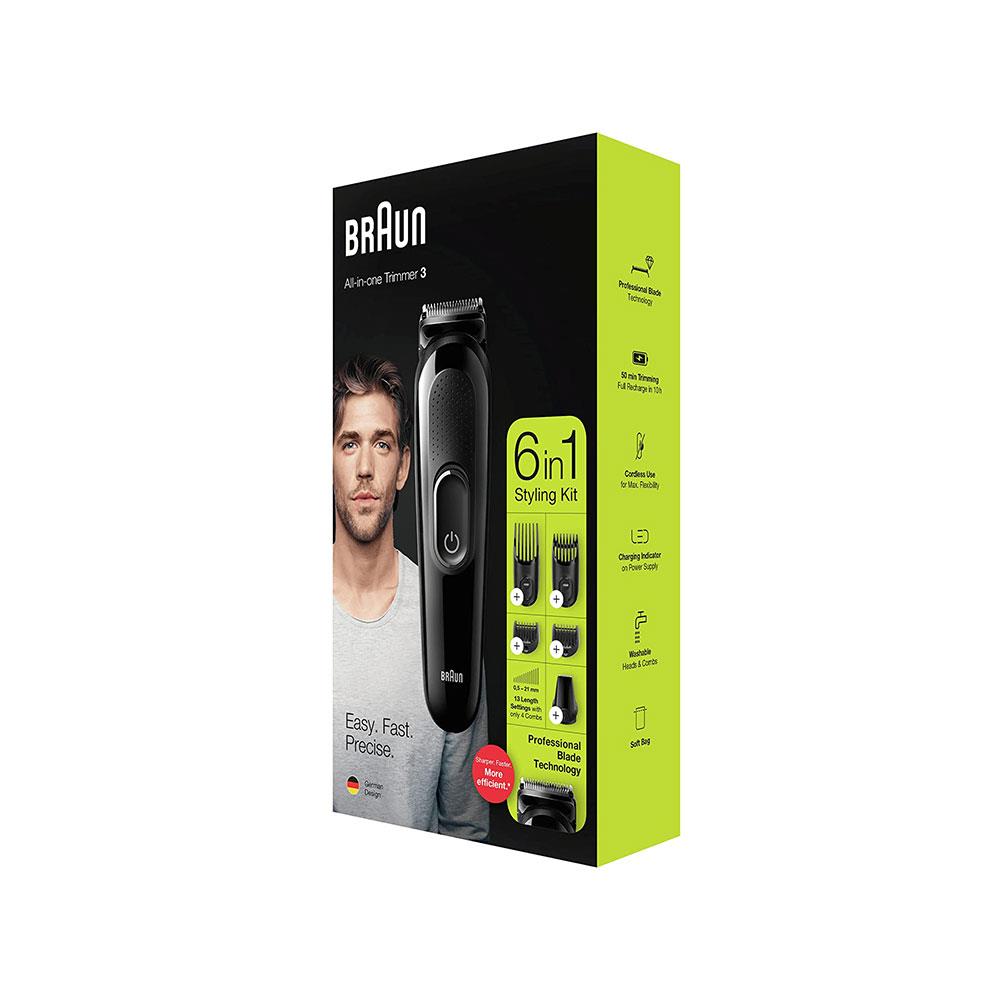 Braun All-In-One Trimmer 6-In-1 Grooming Kit For Beard Face And Hair Clippers 5 Attachments - Black
