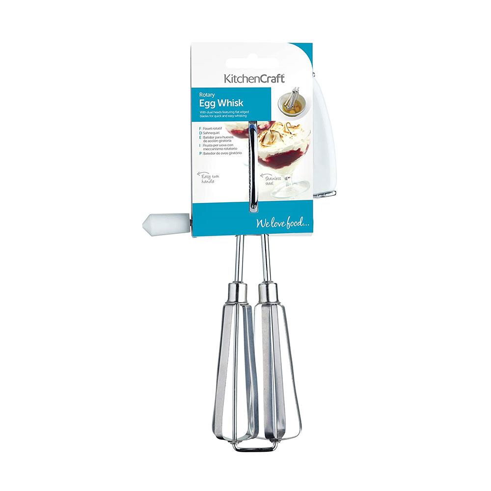 KitchenCraft Mechanical Side Handled Rotary Whisk Stainless Steel 24.5cm x 14cm - Silver/White Secondary image