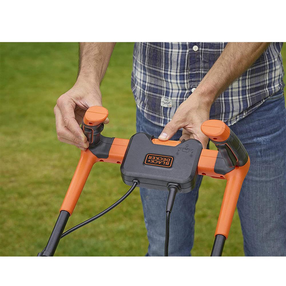Black & Decker Corded Electric Lawn Mower With Ergonomic Bike Handle 1400W 34cm 240V - Orange/Black
