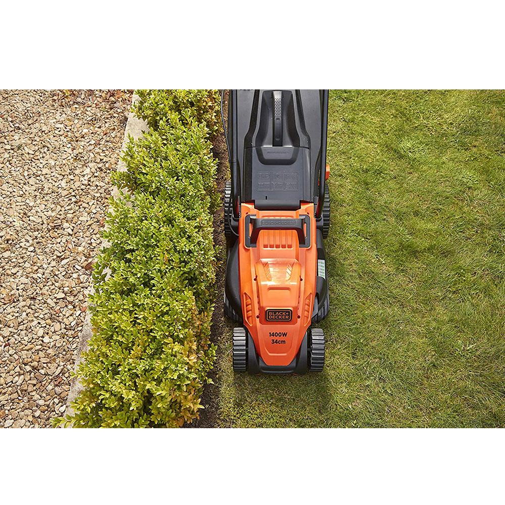 Black & Decker Corded Electric Lawn Mower With Ergonomic Bike Handle 1400W 34cm 240V - Orange/Black