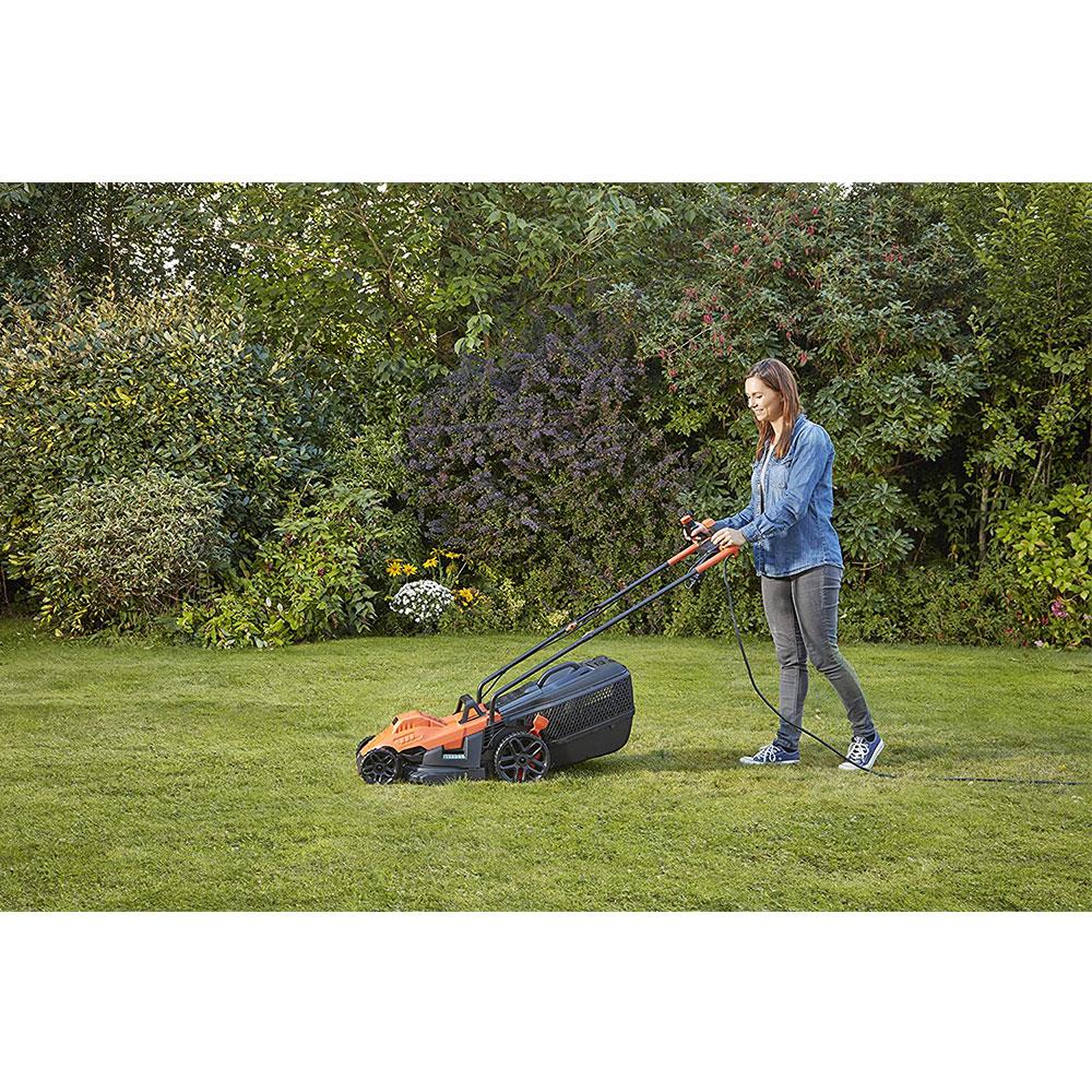 Black & Decker Corded Electric Lawn Mower With Ergonomic Bike Handle 1400W 34cm 240V - Orange/Black
