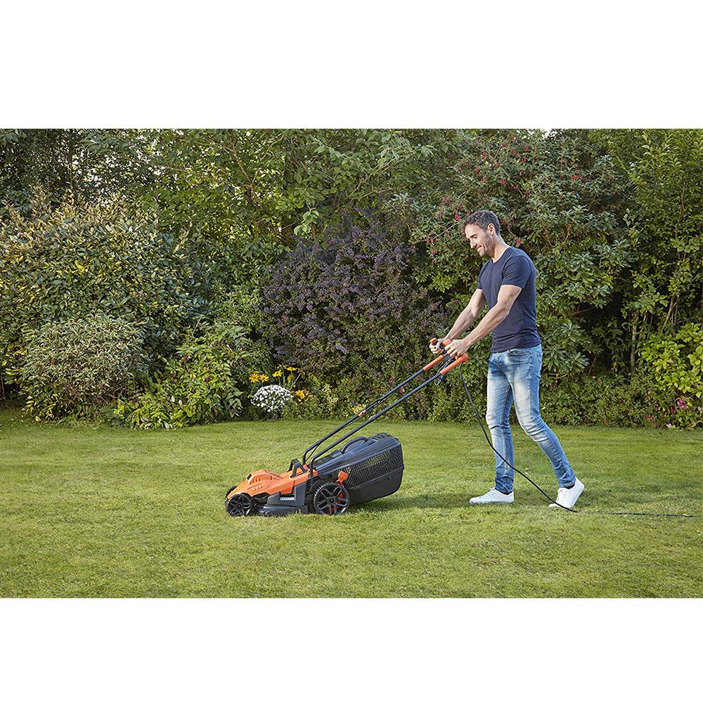 Black & Decker Corded Electric Lawn Mower With Ergonomic Bike Handle 1400W 34cm 240V - Orange/Black