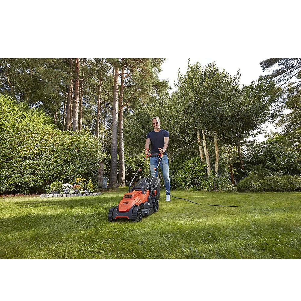 Black & Decker Corded Electric Lawn Mower With Ergonomic Bike Handle 1400W 34cm 240V - Orange/Black